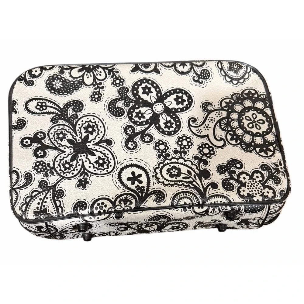 Vintage A.D. Sutton & Sons Flower Power Suitcase Black White 1960s 1970s Mod